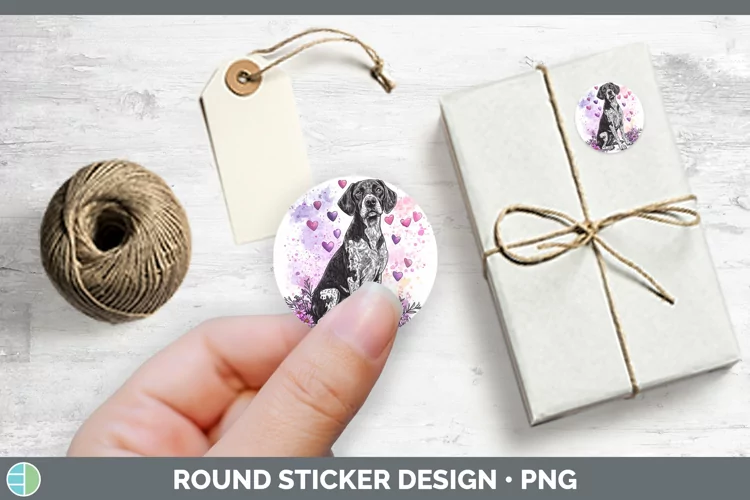 Valentine Splash Dogs Shorthaired Pointer Stickers | Round