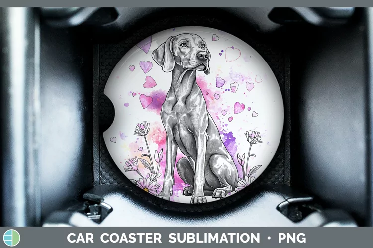 Valentine Splash Dogs Weimaraner Car Coaster Sublimation De