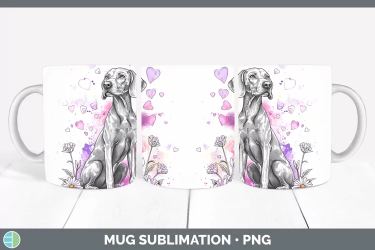 Valentine Splash Dogs Weimaraner Mug Wrap Sublimation Coffee