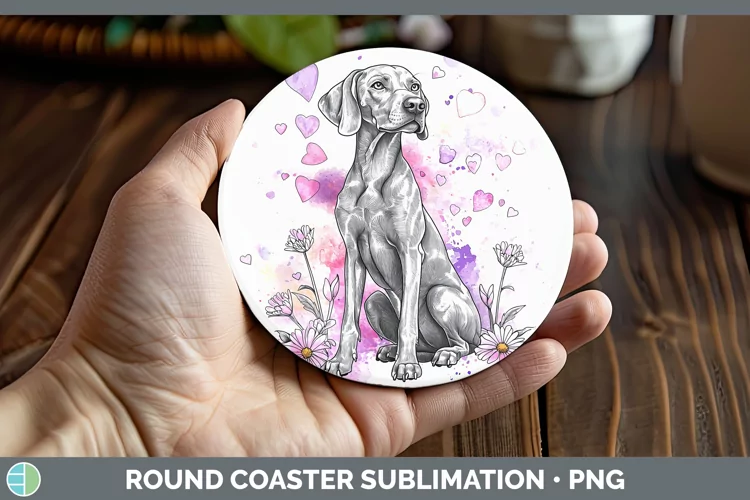 Valentine Splash Dogs Weimaraner Round Coaster Sublimation C