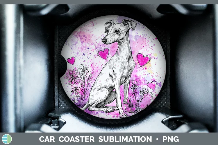 Valentine Splash Dogs Whippet Car Coaster Sublimation Desi