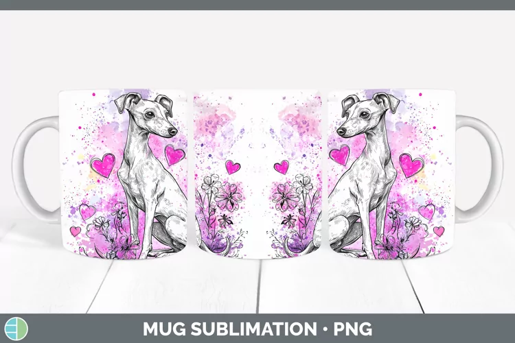 Valentine Splash Dogs Whippet Mug Wrap Sublimation Coffee C