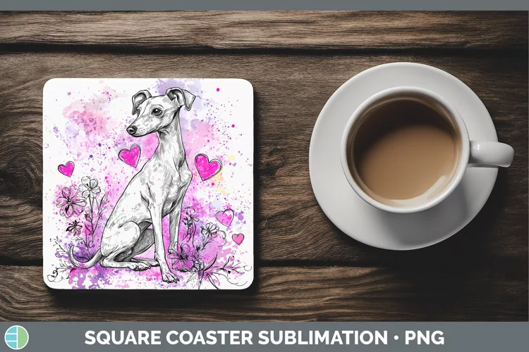 Valentine Splash Dogs Whippet Square Coaster Sublimation Co
