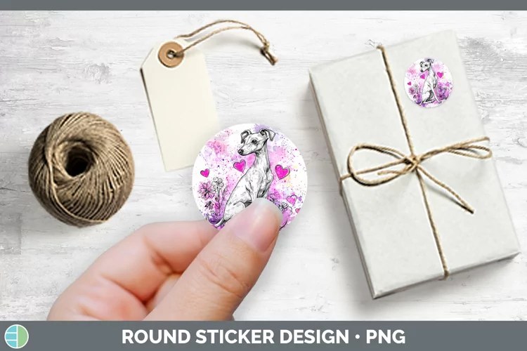 Valentine Splash Dogs Whippet Stickers | Round Labels Desig