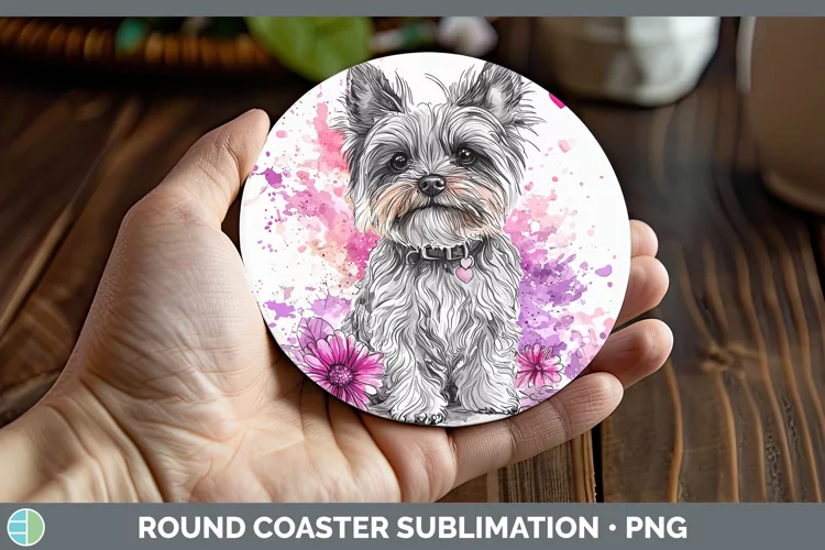 Valentine Splash Dogs Yorkshire Terrier Round Coaster Sublim