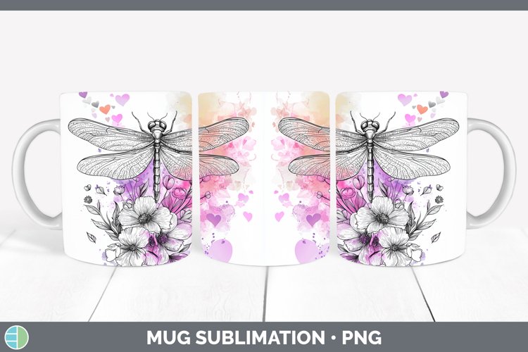 Valentine Splash Dragonfly Mug Wrap Sublimation Coffee Cup D