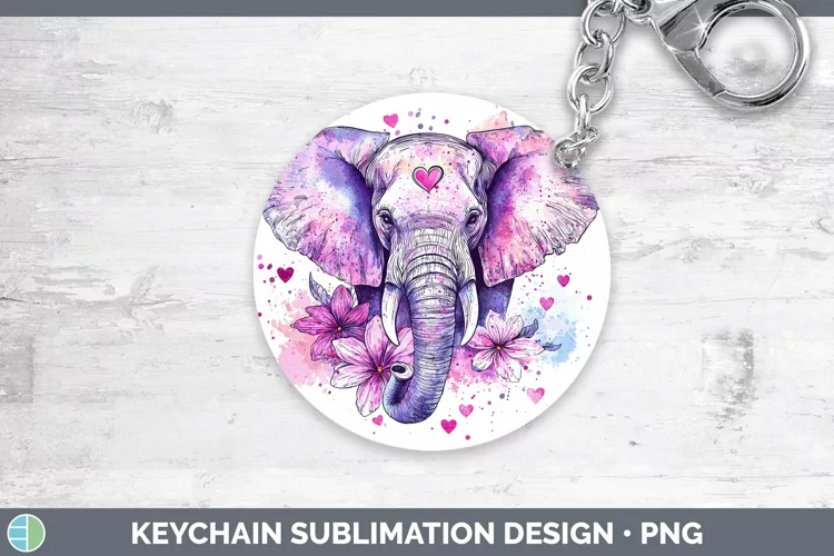 Valentine Splash Elephant Keychain Sublimation Keyring Desig