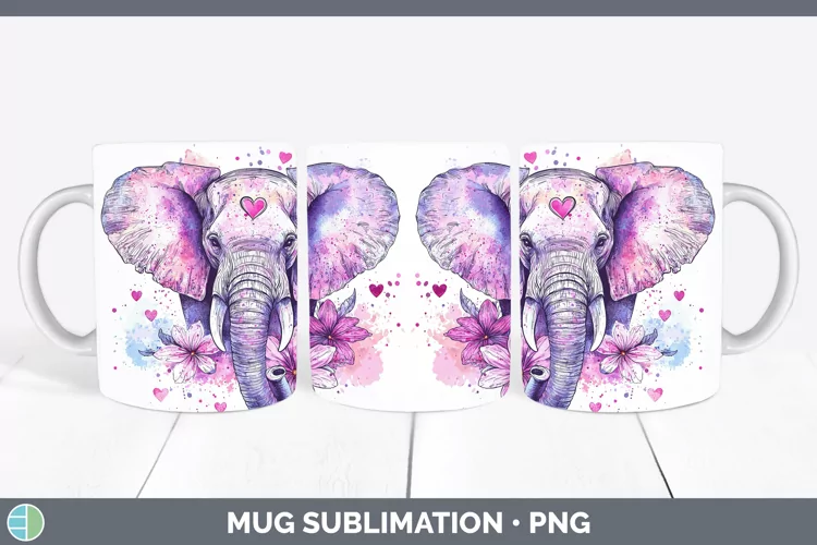 Valentine Splash Elephant Mug Wrap Sublimation Coffee Cup De
