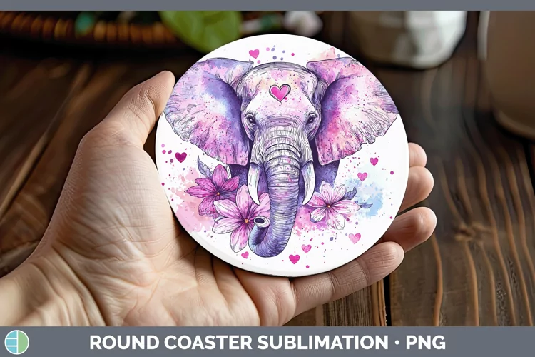 Valentine Splash Elephant Round Coaster Sublimation Coaster