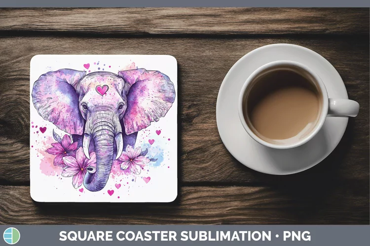 Valentine Splash Elephant Square Coaster Sublimation Coaster