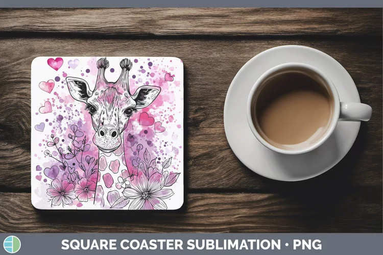 Valentine Splash Giraffe Square Coaster Sublimation Coaster
