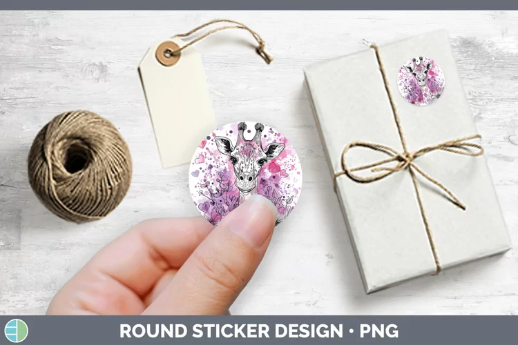Valentine Splash Giraffe Stickers | Round Labels Designs
