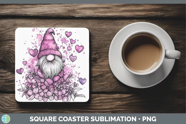 Valentine Splash Gnome Square Coaster Sublimation Coaster De