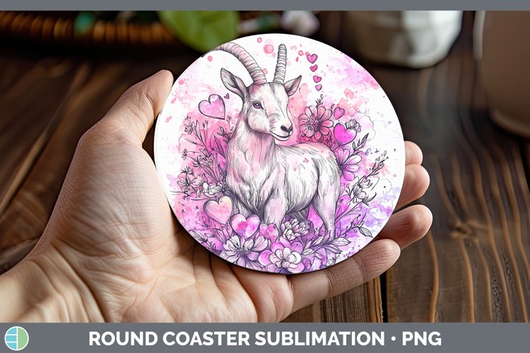 Valentine Splash Goat Round Coaster Sublimation Coaster Desi
