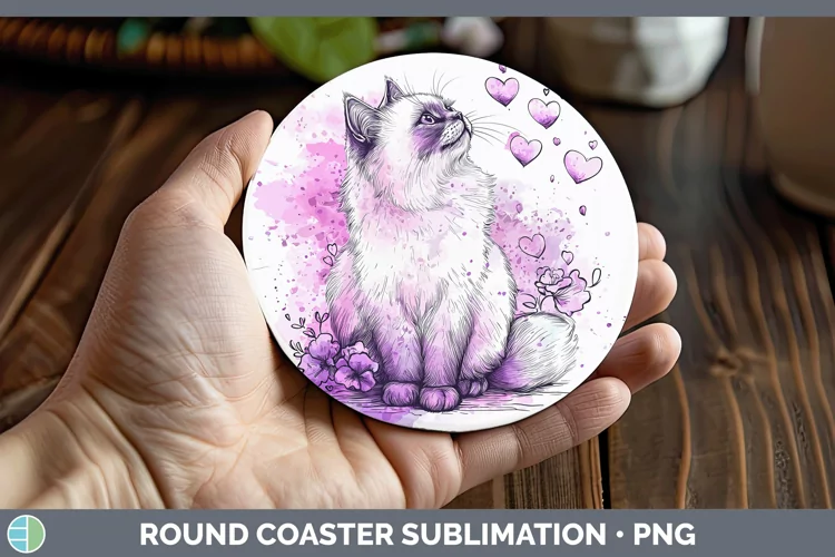 Valentine Splash Himalayan Cat Round Coaster Sublimation Coa