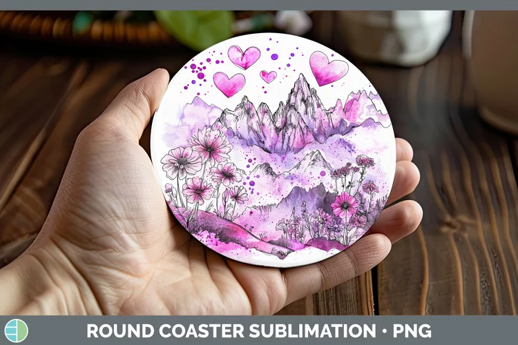 Valentine Splash Landscape Round Coaster Sublimation Coaster