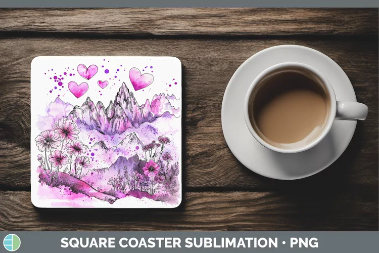 Valentine Splash Landscape Square Coaster Sublimation Coaste
