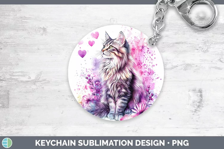 Valentine Splash Maine Coon Cat Keychain Sublimation Keyring