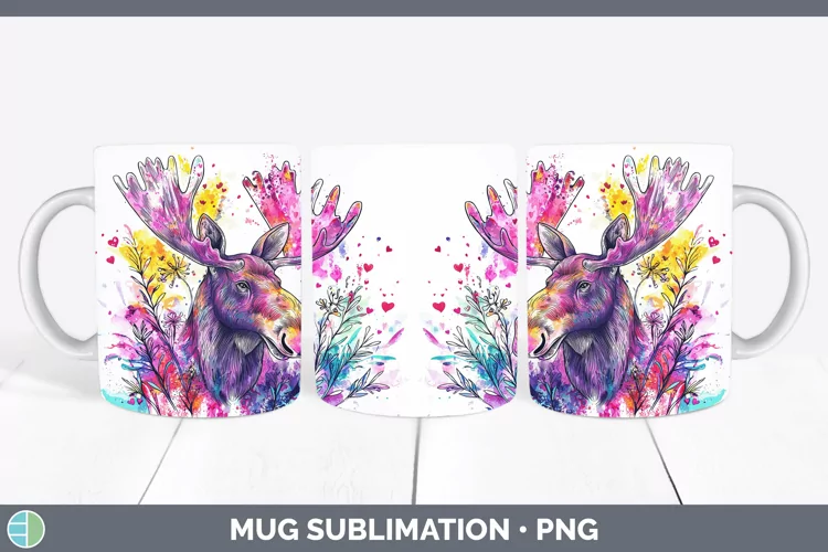 Valentine Splash Moose Mug Wrap Sublimation Coffee Cup Desig
