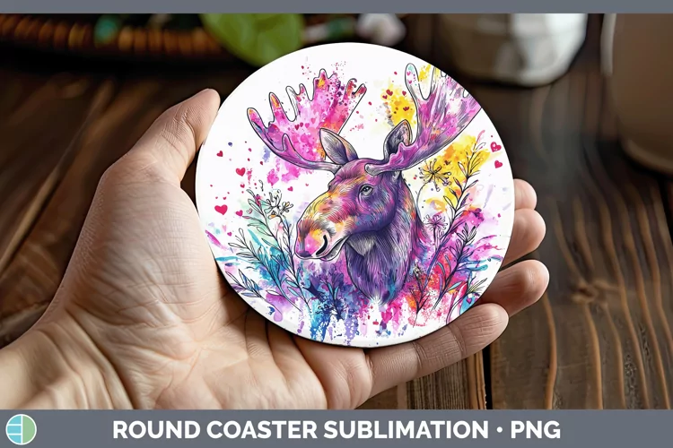 Valentine Splash Moose Round Coaster Sublimation Coaster Des