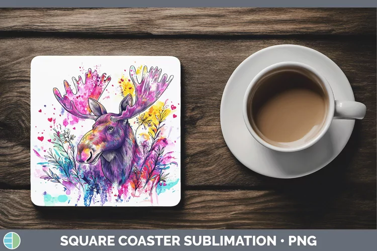 Valentine Splash Moose Square Coaster Sublimation Coaster De