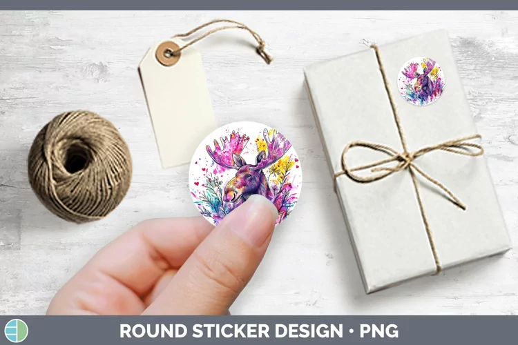 Valentine Splash Moose Stickers | Round Labels Designs