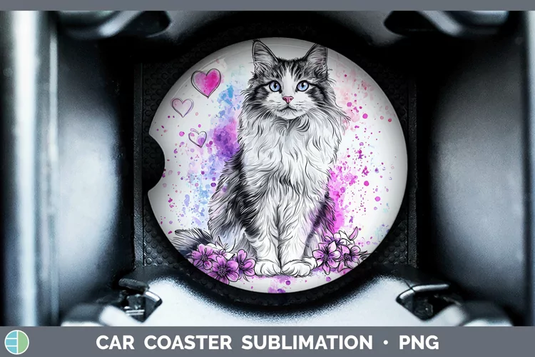 Valentine Splash Norwegian Forest Cat Car Coaster Sublimatio