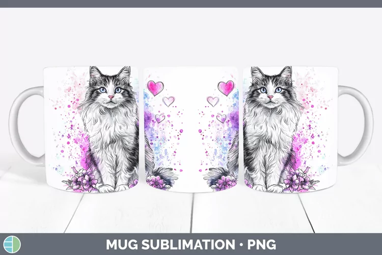 Valentine Splash Norwegian Forest Cat Mug Wrap Sublimation C