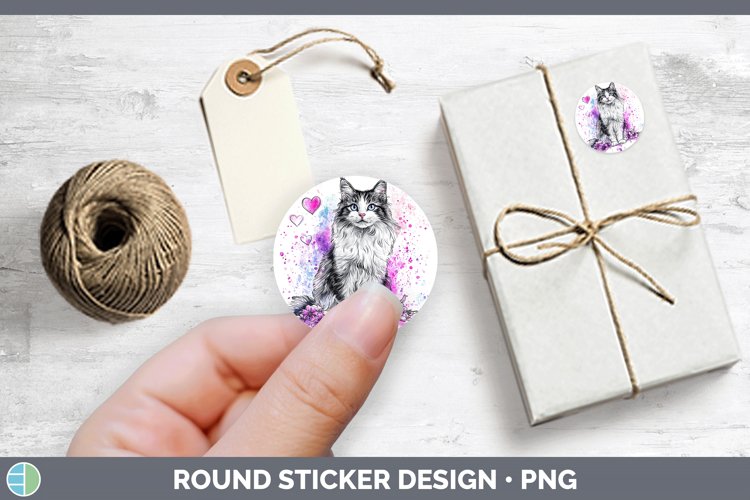 Valentine Splash Norwegian Forest Cat Stickers | Round Label