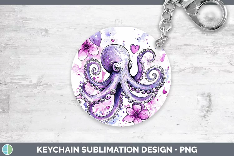 Valentine Splash Octopus Keychain Sublimation Keyring Design
