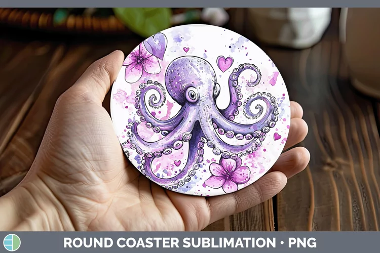 Valentine Splash Octopus Round Coaster Sublimation Coaster D