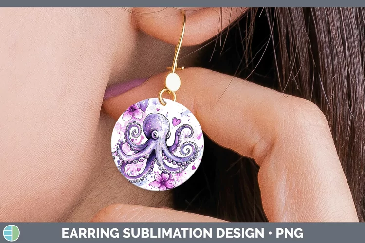 Valentine Splash Octopus Round Earrings Sublimation Earrings