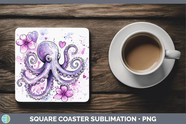 Valentine Splash Octopus Square Coaster Sublimation Coaster