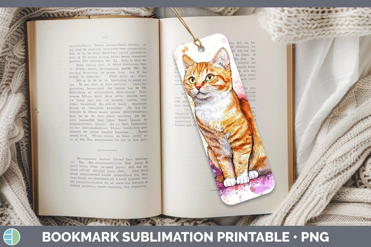 Valentine Splash Orange Cat Bookmark Sublimation Printable D