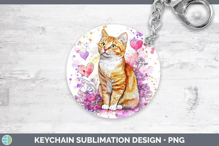 Valentine Splash Orange Cat Keychain Sublimation Keyring Des