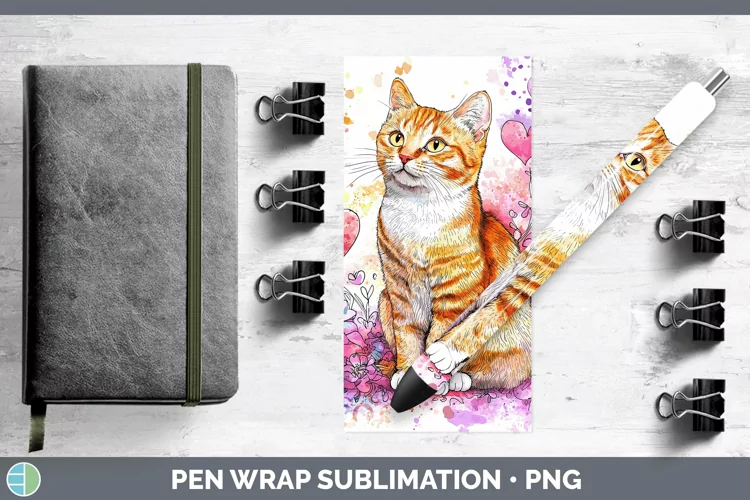 Valentine Splash Orange Cat Pen Wrap Sublimation Pen Designs