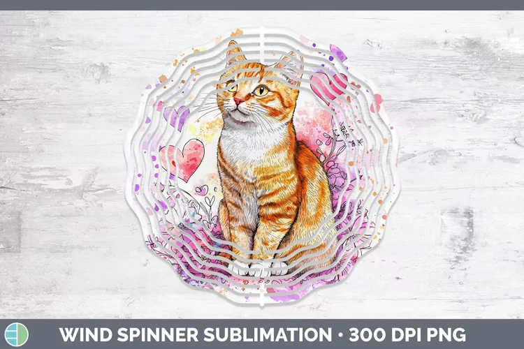 Valentine Splash Orange Cat Wind Spinner Sublimation Spinner