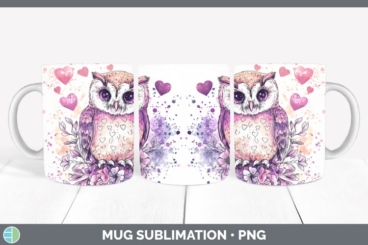 Valentine Splash Owl Mug Wrap Sublimation Coffee Cup Designs