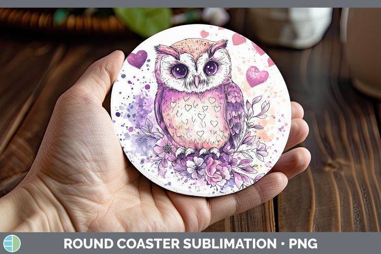 Valentine Splash Owl Round Coaster Sublimation Coaster Desig