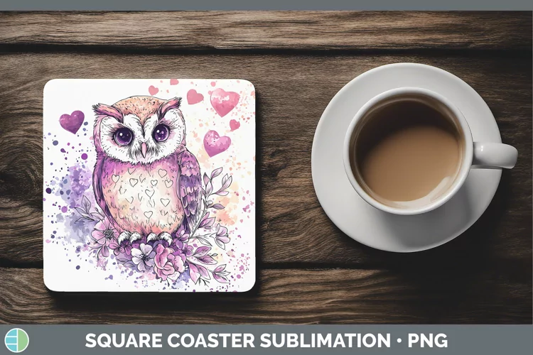 Valentine Splash Owl Square Coaster Sublimation Coaster Desi