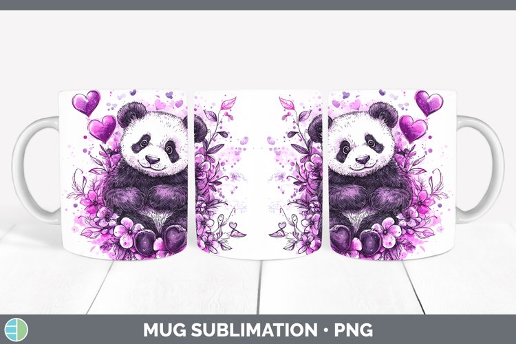 Valentine Splash Panda Mug Wrap Sublimation Coffee Cup Desig
