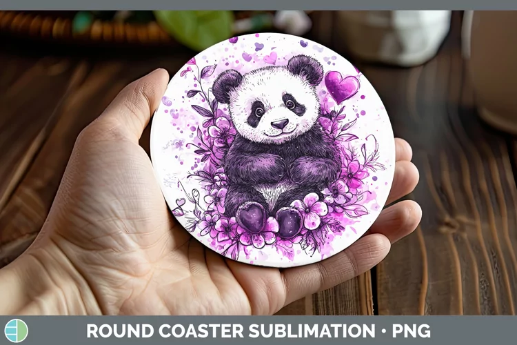 Valentine Splash Panda Round Coaster Sublimation Coaster Des