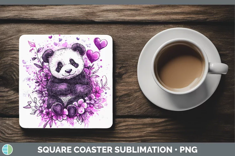 Valentine Splash Panda Square Coaster Sublimation Coaster De