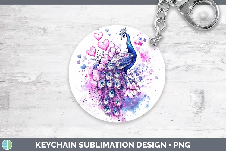 Valentine Splash Peacock Keychain Sublimation Keyring Design