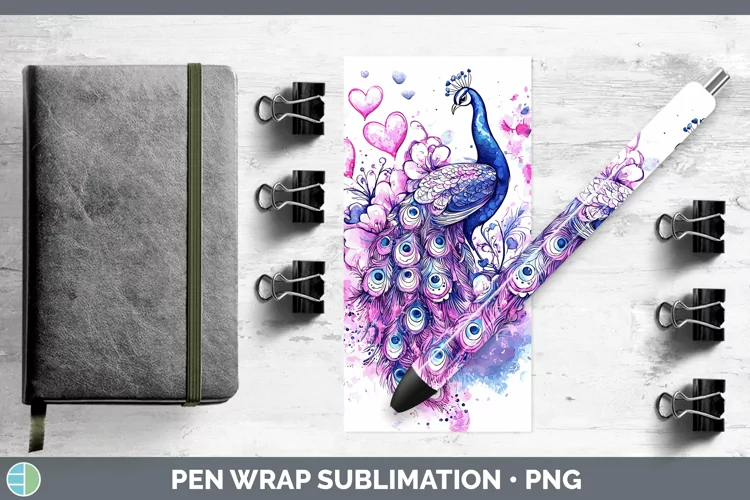 Valentine Splash Peacock Pen Wrap Sublimation Pen Designs