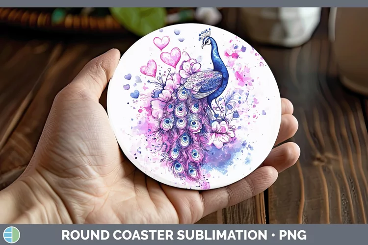 Valentine Splash Peacock Round Coaster Sublimation Coaster D
