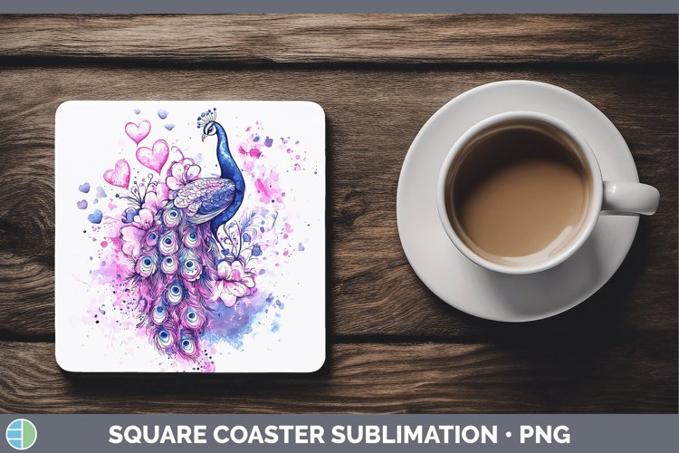 Valentine Splash Peacock Square Coaster Sublimation Coaster