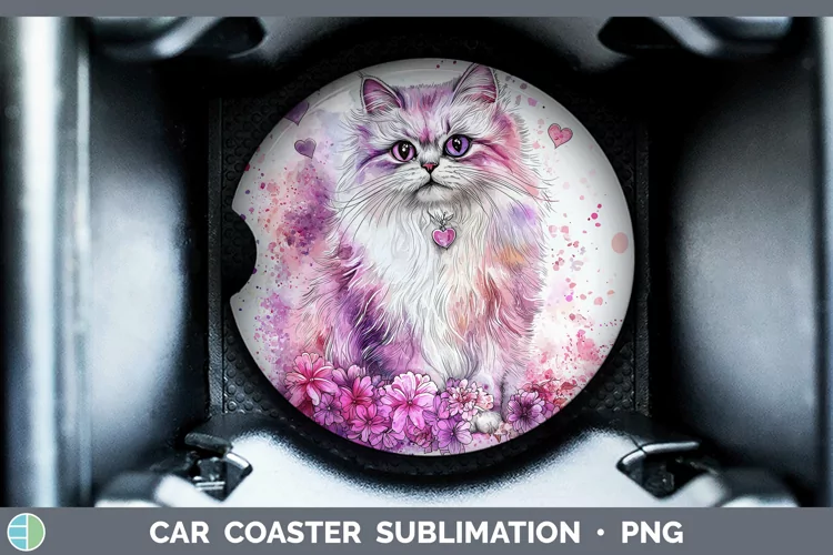 Valentine Splash Persian Cat Car Coaster Sublimation Design