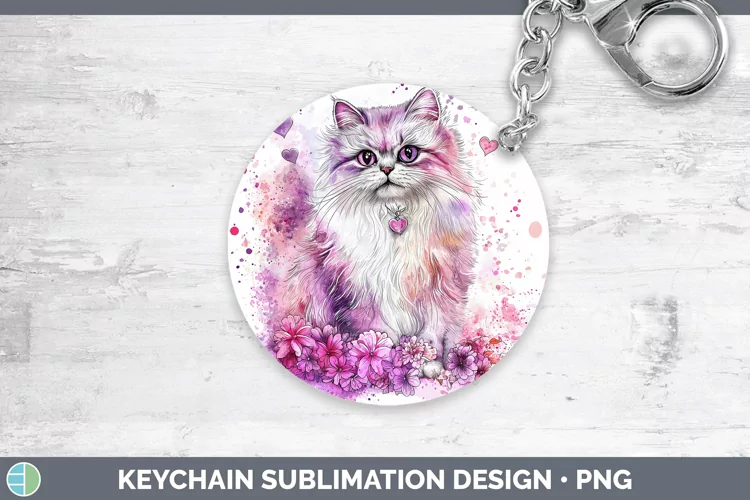 Valentine Splash Persian Cat Keychain Sublimation Keyring De