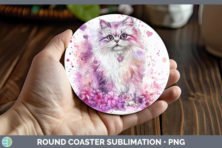 Valentine Splash Persian Cat Round Coaster Sublimation Coast